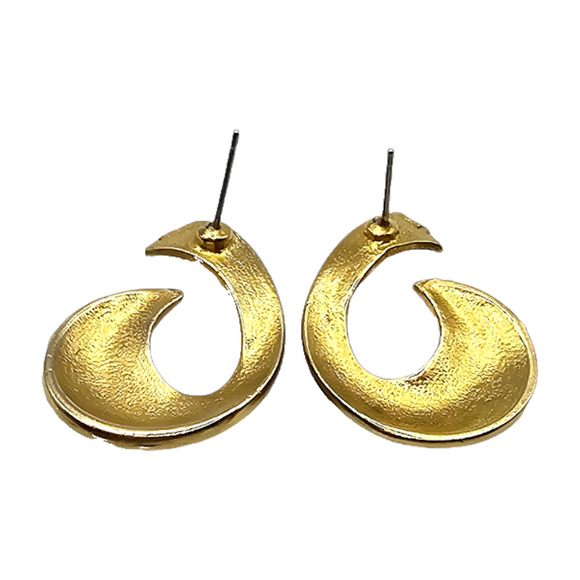 Pierced Earrings Abstract Retro Studs Gold Tone Vintage Mod Statement Jewelry - Picture 5 of 6